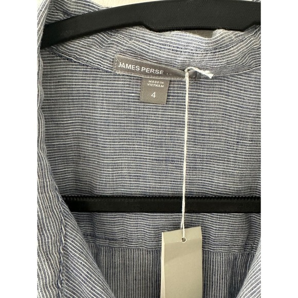 James Perse Blue White Striped Linen Drawstring Waist Shirt Dress Size 4 L - Picture 3 of 5